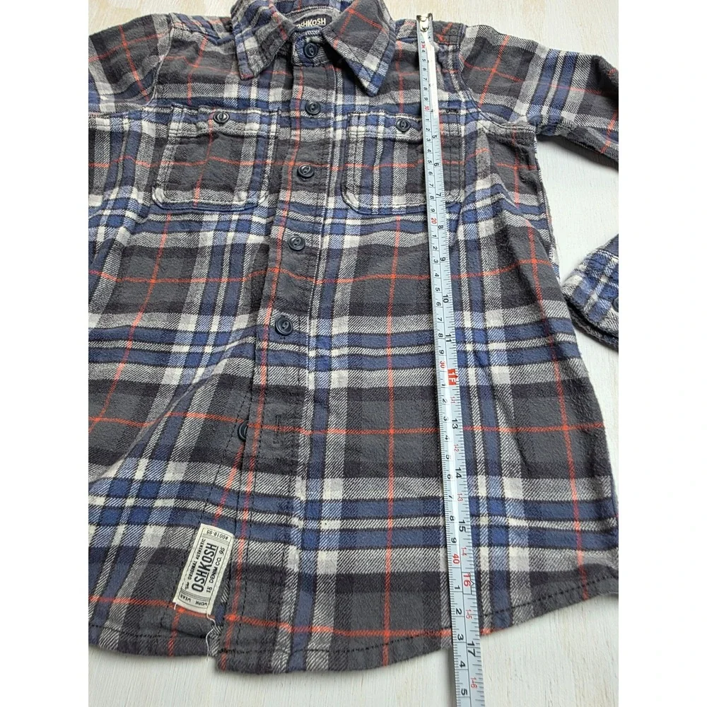 OshKosh Bgosh Kids Size 5 Blue Orange Plaid Flannel Button Down Shirt Western